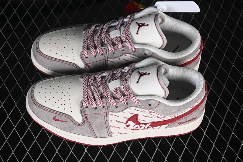 All categories Air Jordan Jordan series basketball shoes Air Jordan 1 Low high-end customized low-top sneakers Air Jordan 1 Low AJ1 Joe 1 Year of the Horse limited edition gray and white suede high-end customized low-top retro basketball shoes JP2026-129